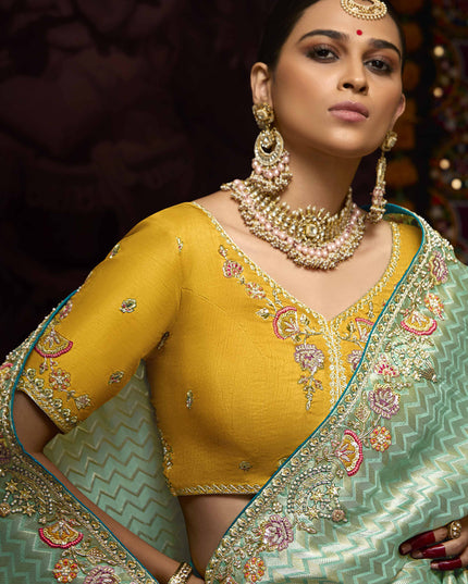 Graceful Aqua Mint Pure Banarasi Kanjivaram Saree for Wedding