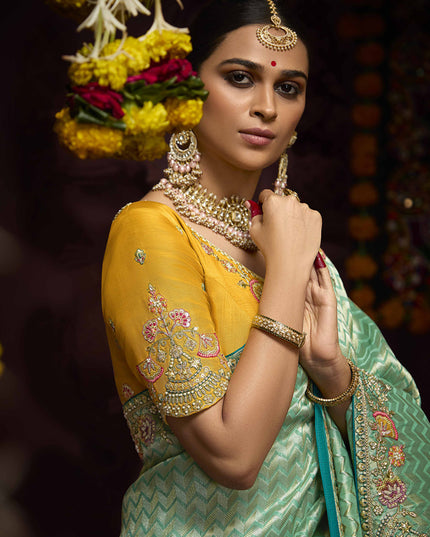 Graceful Aqua Mint Pure Banarasi Kanjivaram Saree for Wedding