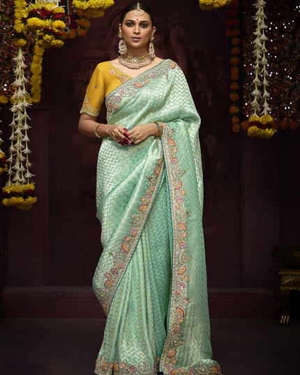 Graceful Aqua Mint Pure Banarasi Kanjivaram Saree for Wedding