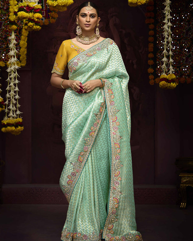 Graceful Aqua Mint Pure Banarasi Kanjivaram Saree for Wedding