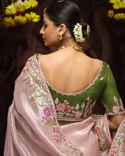 Luxurious Blush Pink Pure Banarasi Kanjivaram Saree for Wedding