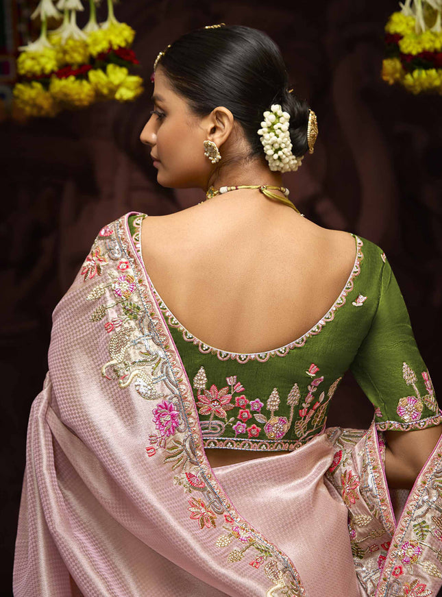 Luxurious Blush Pink Pure Banarasi Kanjivaram Saree for Wedding