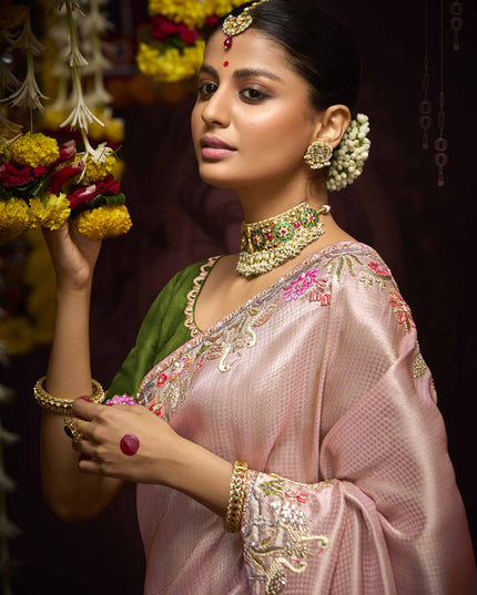 Luxurious Blush Pink Pure Banarasi Kanjivaram Saree for Wedding