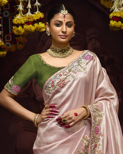 Luxurious Blush Pink Pure Banarasi Kanjivaram Saree for Wedding