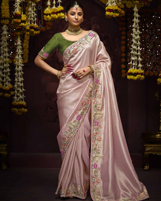 Luxurious Blush Pink Pure Banarasi Kanjivaram Saree for Wedding