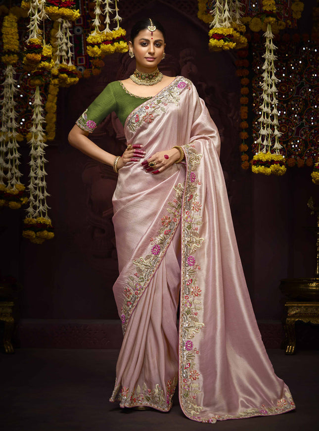 Luxurious Blush Pink Pure Banarasi Kanjivaram Saree for Wedding