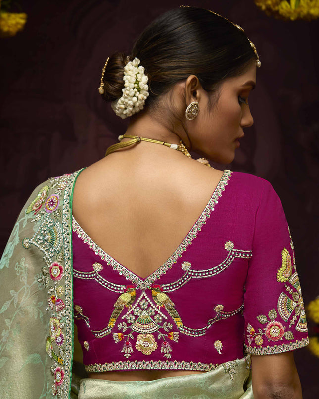 Striking Pastel Mint Pure Banarasi Kanjivaram Saree for Wedding