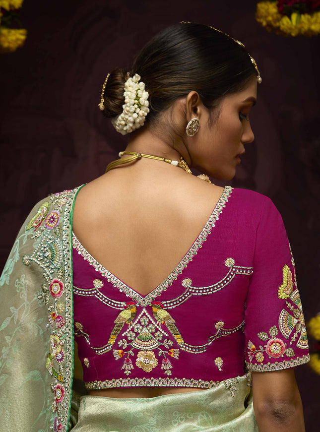 Striking Pastel Mint Pure Banarasi Kanjivaram Saree for Wedding