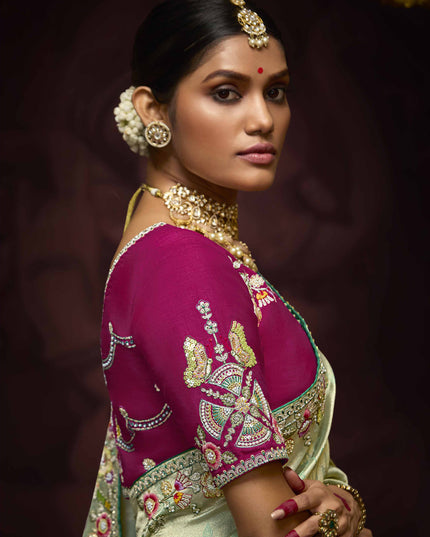 Striking Pastel Mint Pure Banarasi Kanjivaram Saree for Wedding