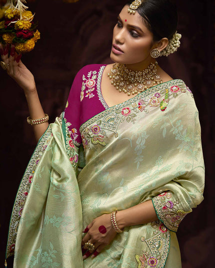 Striking Pastel Mint Pure Banarasi Kanjivaram Saree for Wedding