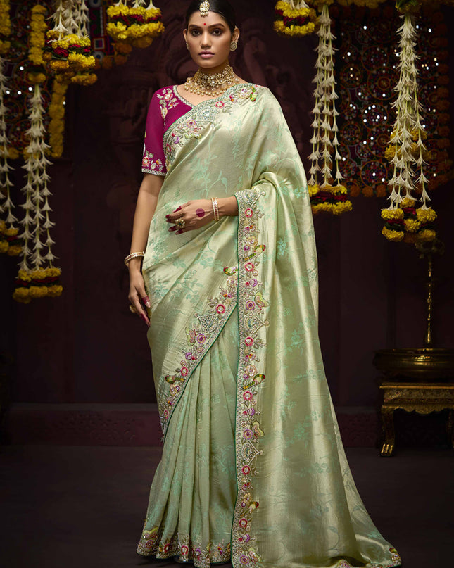 Striking Pastel Mint Pure Banarasi Kanjivaram Saree for Wedding