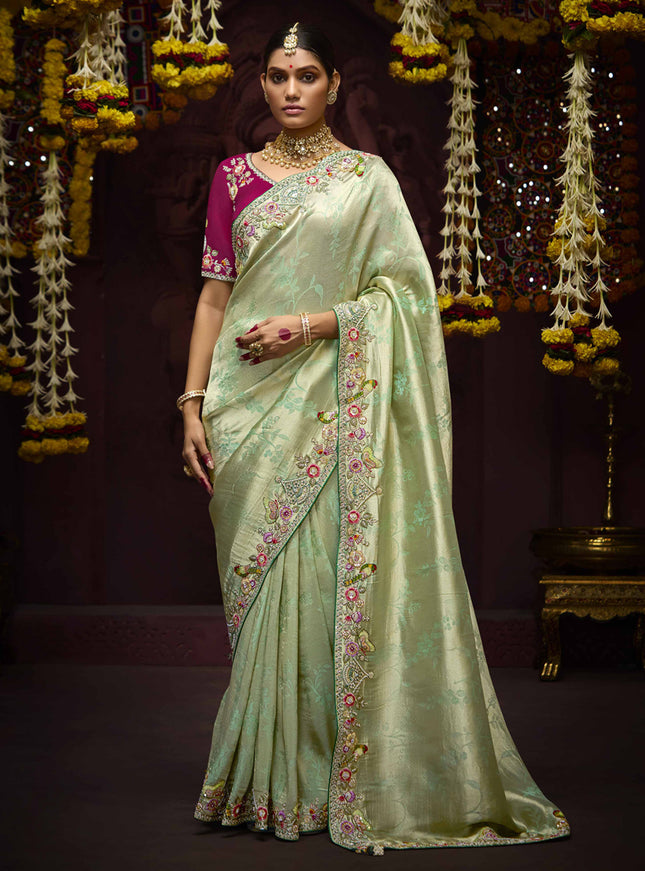 Striking Pastel Mint Pure Banarasi Kanjivaram Saree for Wedding