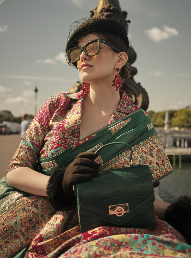 Green Kashmiri Handloom Woven Saree