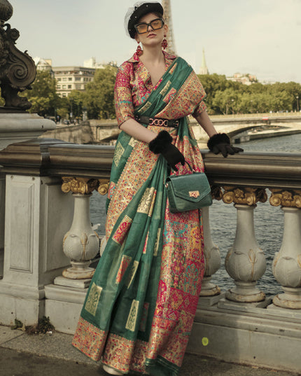 Green Kashmiri Handloom Woven Saree