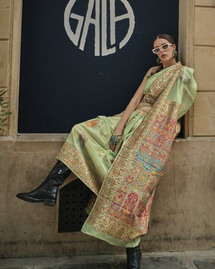 Pista Green Kashmiri Handloom Woven Saree