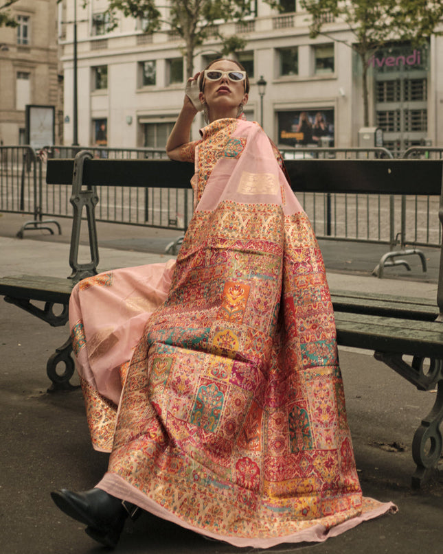 Peach Kashmiri Handloom Woven Saree