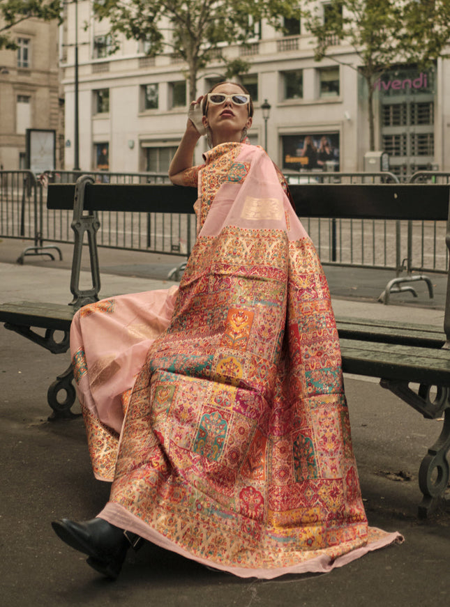 Peach Kashmiri Handloom Woven Saree