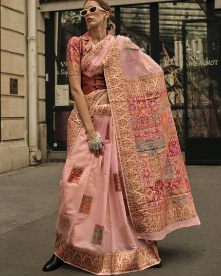 Peach Kashmiri Handloom Woven Saree
