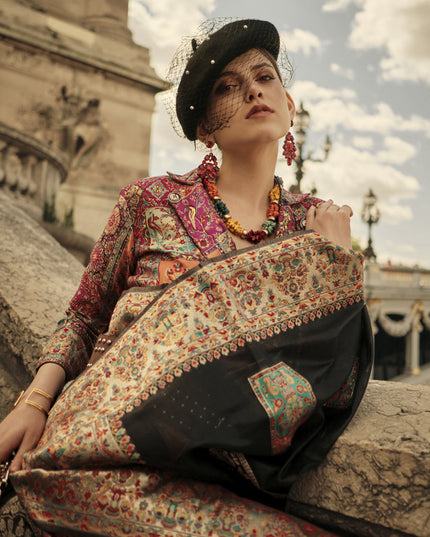 Black Kashmiri Handloom Woven Saree