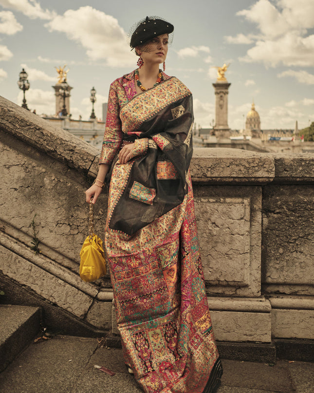Black Kashmiri Handloom Woven Saree