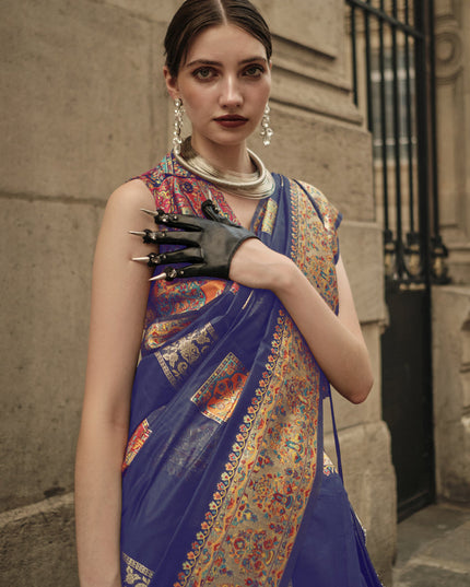 Royal Blue Kashmiri Handloom Woven Saree