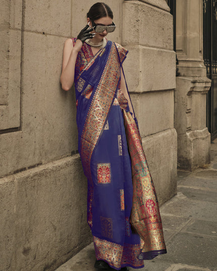 Royal Blue Kashmiri Handloom Woven Saree