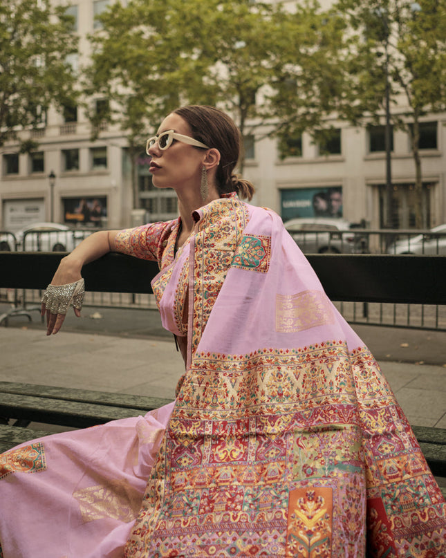 Pink Kashmiri Handloom Woven Saree