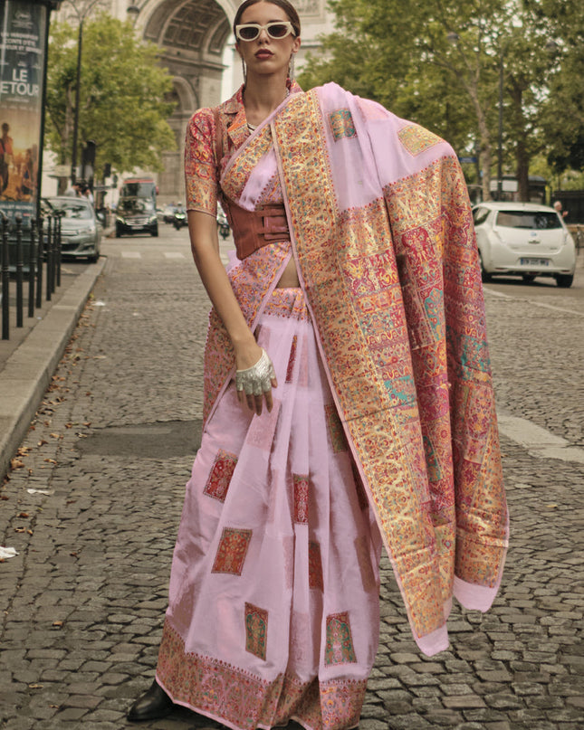 Pink Kashmiri Handloom Woven Saree