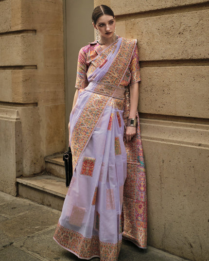 Purple Kashmiri Handloom Woven Saree