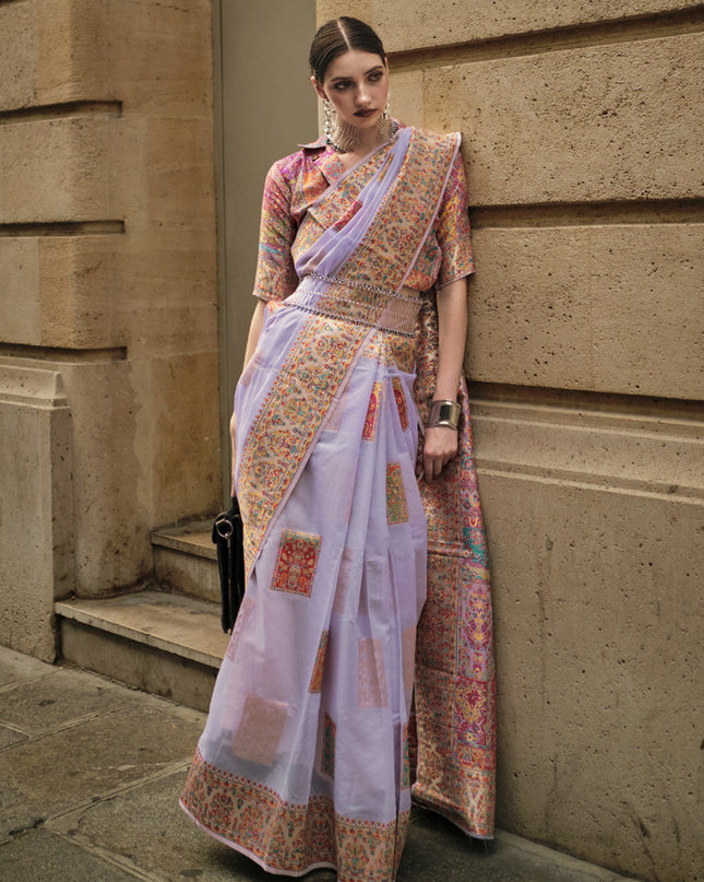 Purple Kashmiri Handloom Woven Saree