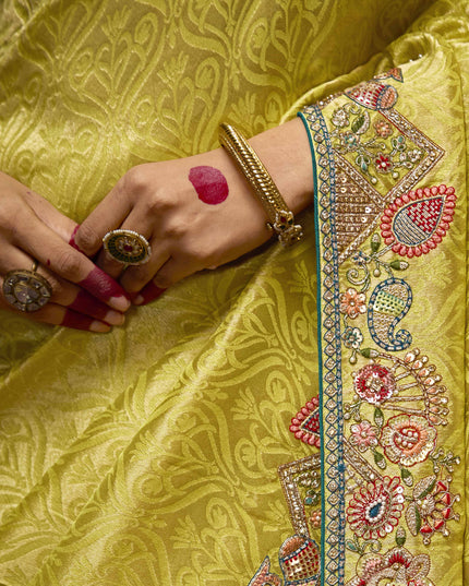 Vibrant Lemon Yellow Pure Banarasi Kanjivaram Saree for Wedding