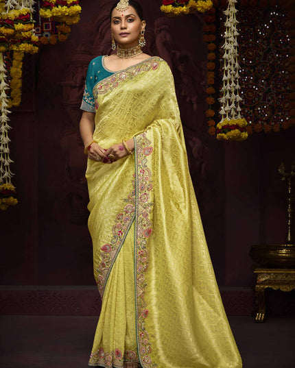 Vibrant Lemon Yellow Pure Banarasi Kanjivaram Saree for Wedding