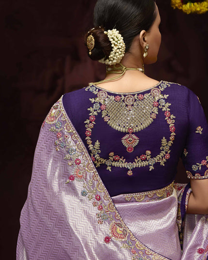 Sleek Lilac Pure Banarasi Kanjivaram Saree for Wedding