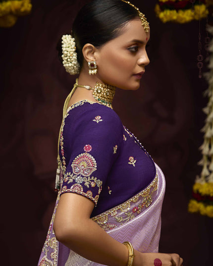 Sleek Lilac Pure Banarasi Kanjivaram Saree for Wedding