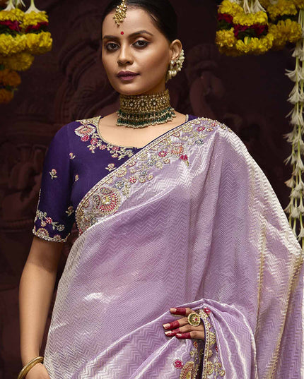 Sleek Lilac Pure Banarasi Kanjivaram Saree for Wedding