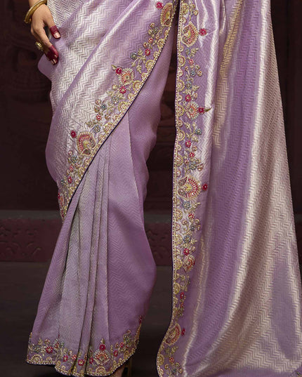 Sleek Lilac Pure Banarasi Kanjivaram Saree for Wedding