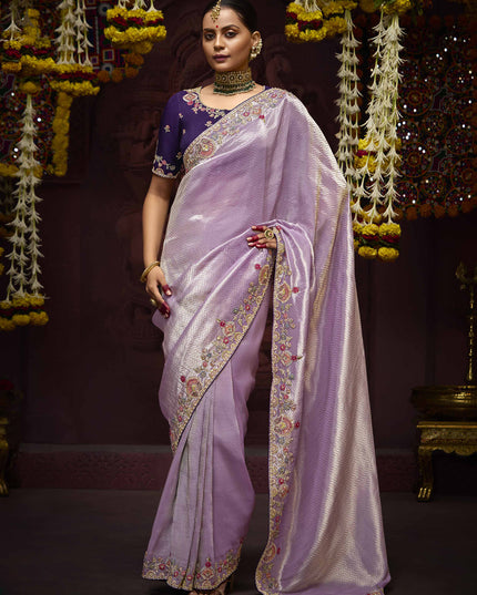 Sleek Lilac Pure Banarasi Kanjivaram Saree for Wedding