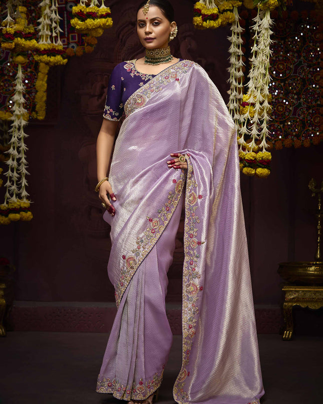 Sleek Lilac Pure Banarasi Kanjivaram Saree for Wedding