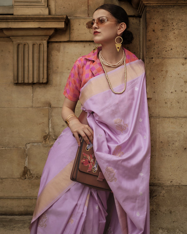 Lavender Soft Silk Handloom Woven Saree