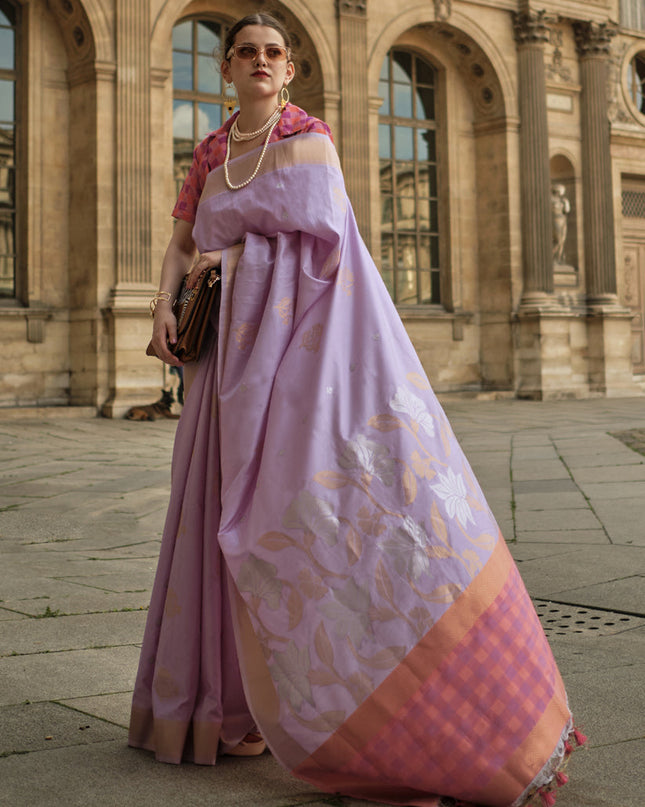 Lavender Soft Silk Handloom Woven Saree