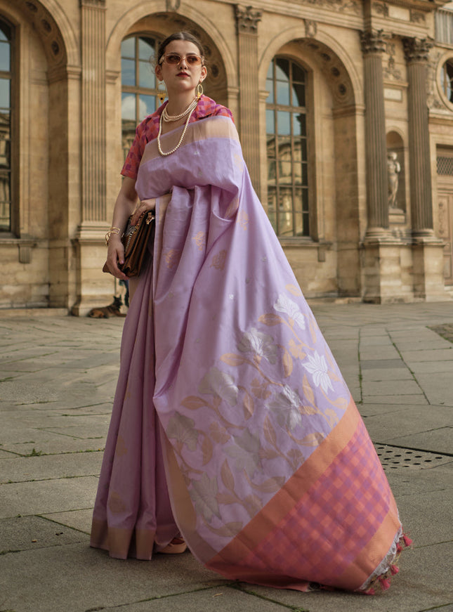 Lavender Soft Silk Handloom Woven Saree