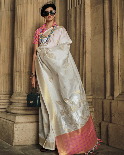 Off White Soft Silk Handloom Woven Saree