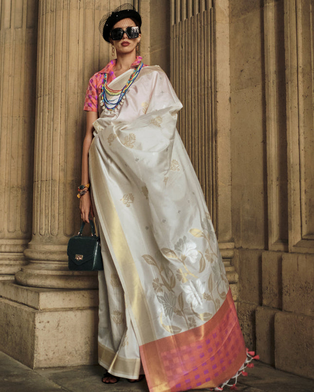 Off White Soft Silk Handloom Woven Saree