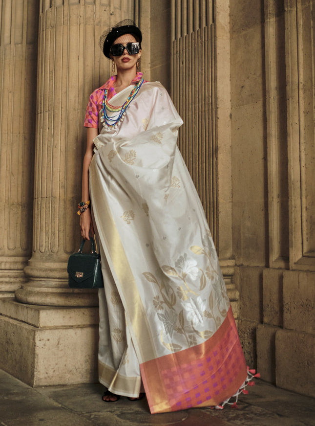 Off White Soft Silk Handloom Woven Saree