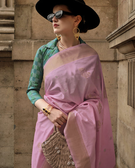 Orchid Pink Soft Silk Handloom Woven Saree