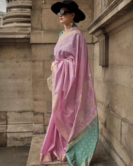 Orchid Pink Soft Silk Handloom Woven Saree