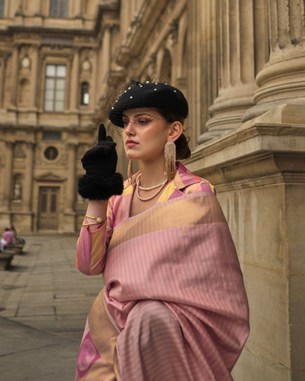 Peach Soft Silk Handloom Woven Saree