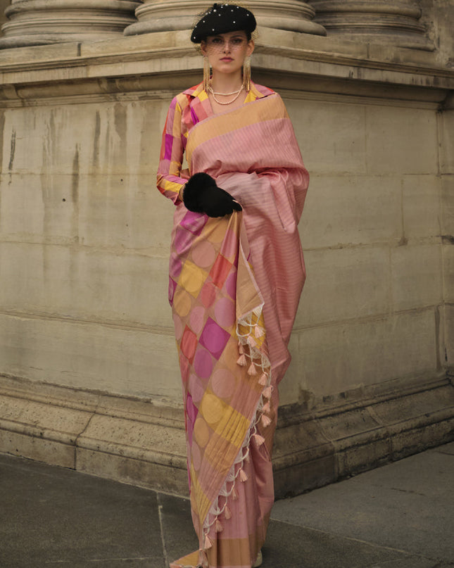Peach Soft Silk Handloom Woven Saree