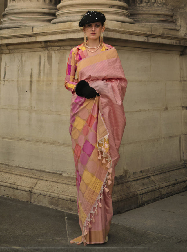 Peach Soft Silk Handloom Woven Saree