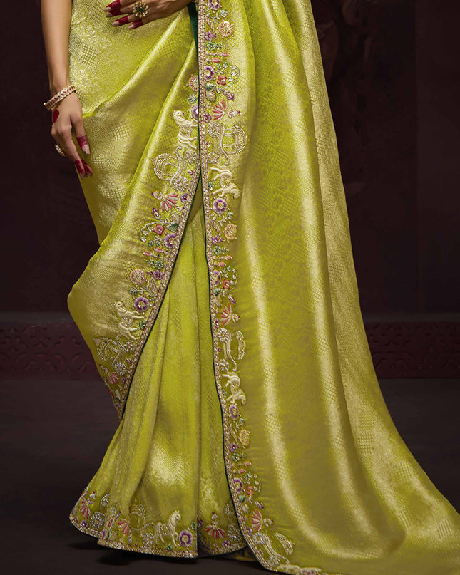 Opulent Lime Yellow Pure Banarasi Kanjivaram Saree for Wedding